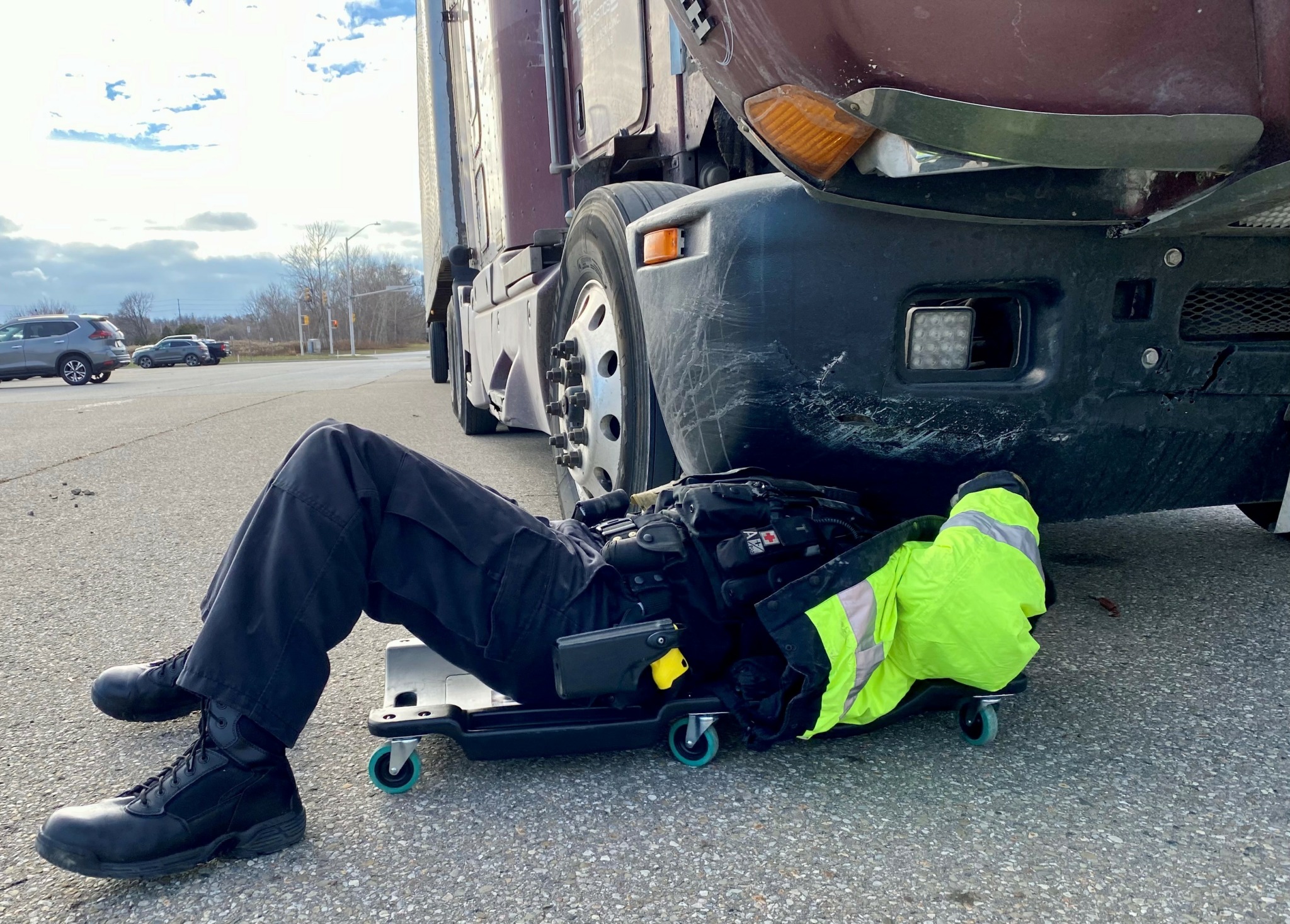 inspecting truck